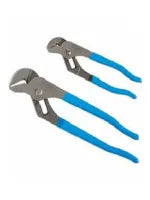 Two adjustable pliers with silver metal jaws and bright blue handles, used for gripping and turning in home improvement tasks.