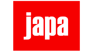 White lowercase letters spelling "japa" centered on a solid red square background, presenting a clean and bold logo design.