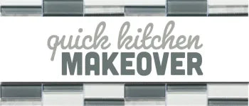 Horizontal tile pattern combining gray, white, and black glossy rectangular pieces with the words 