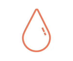 Simple orange line illustration of a single drop of liquid with two small rectangular highlights on a white background, symbolizing oil or fluid.