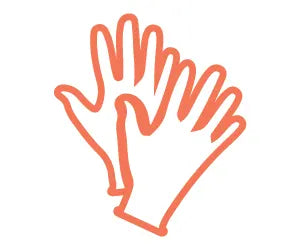 Orange line drawing of a pair of work gloves with simple outlines, symbolizing safety and protection in home improvement tasks
