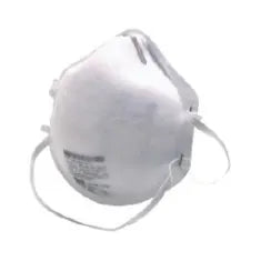 White molded dust mask with elastic straps designed for protection during home improvement and painting tasks.