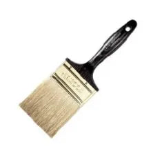 Wide paintbrush with natural bristles and a black plastic handle, suitable for various home improvement and painting tasks.