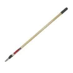 Long wooden drywall taping pole with a metal end and black grip, used for reaching high walls during home improvement projects.