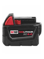 Black and red cordless power tool battery labeled M18 REDLITHIUM XC 6.0, designed for extended runtime in home improvement tasks.