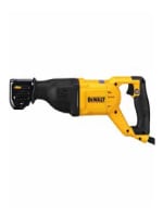Yellow and black electric reciprocating saw with ergonomic handle designed for cutting tasks in home improvement projects.