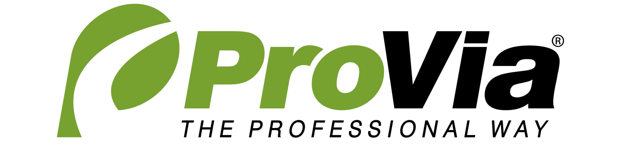 Green and black ProVia logo with a stylized leaf graphic above the tagline "The Professional Way" on a white background.