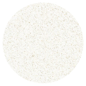 Circular close-up of a light cream and white speckled surface with a subtle textured appearance resembling natural stone or quartz.