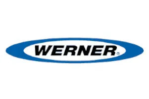 Black bold uppercase text spelling Werner inside a horizontal blue oval shape on a white background