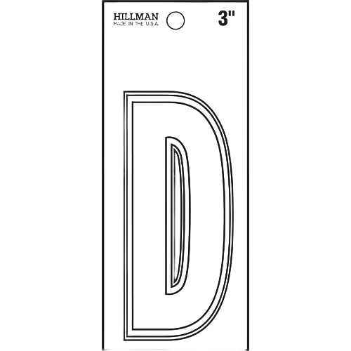 White matte die cut vinyl letter D sticker in packaging for home improvement and hardware supplies under $50 collection