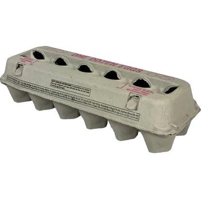 Recycled cardboard egg carton designed for safe storage and protection of one dozen eggs in home use