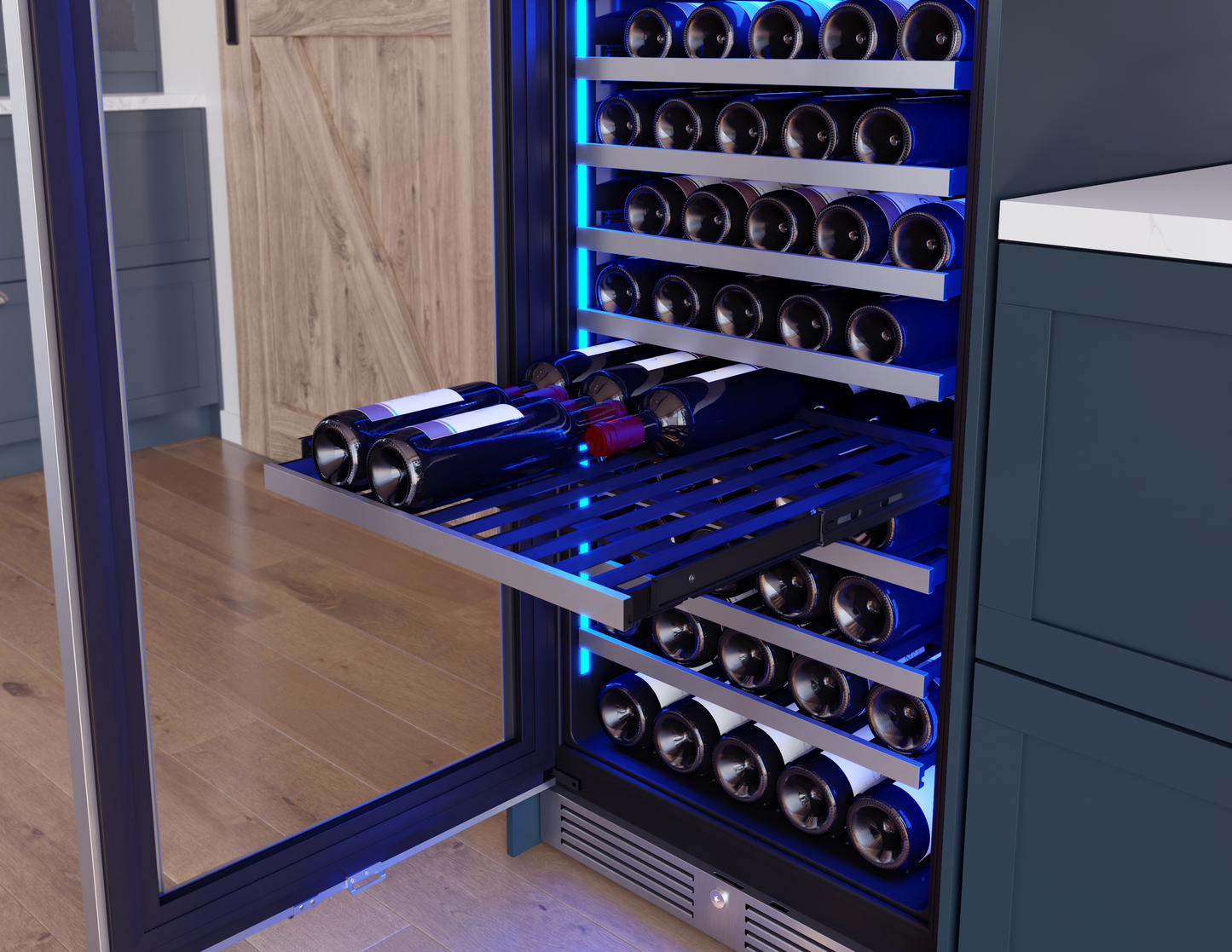 Wine cooler, 24" full size, ss + glass, reversible, 1 zone