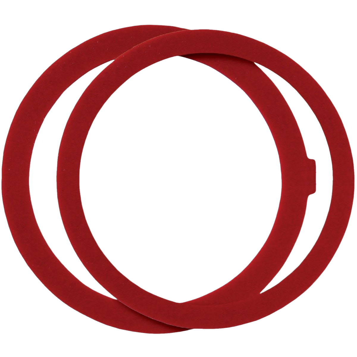 Pair of red rubber valve seals designed for universal 3-inch valve kits in home improvement applications