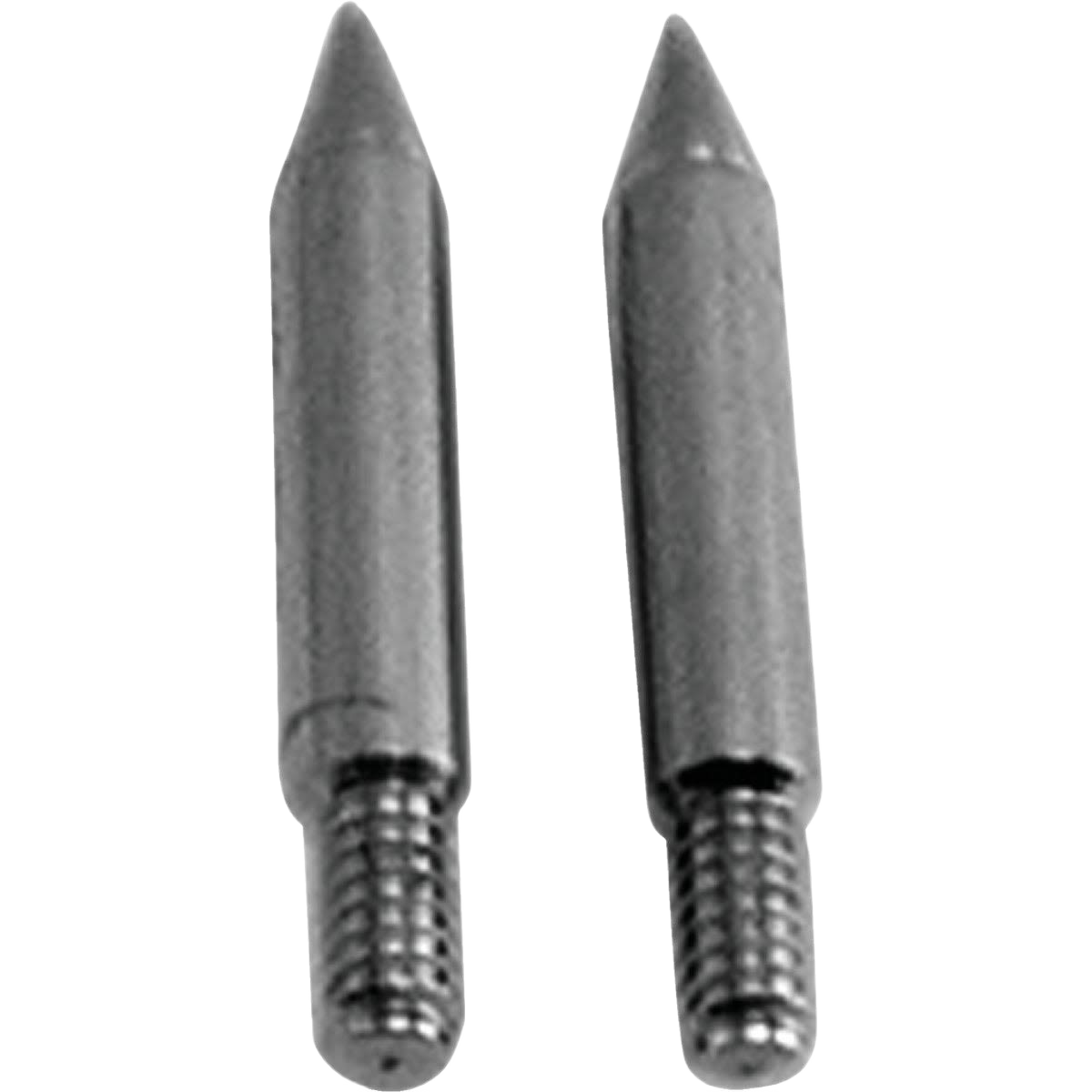 Two pointed metal replacement soldering iron tips with threaded bases for tool and home improvement use