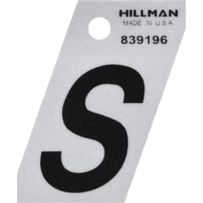 Reflective black and silver Mylar letter S sticker with angled cut for home improvement and tools use