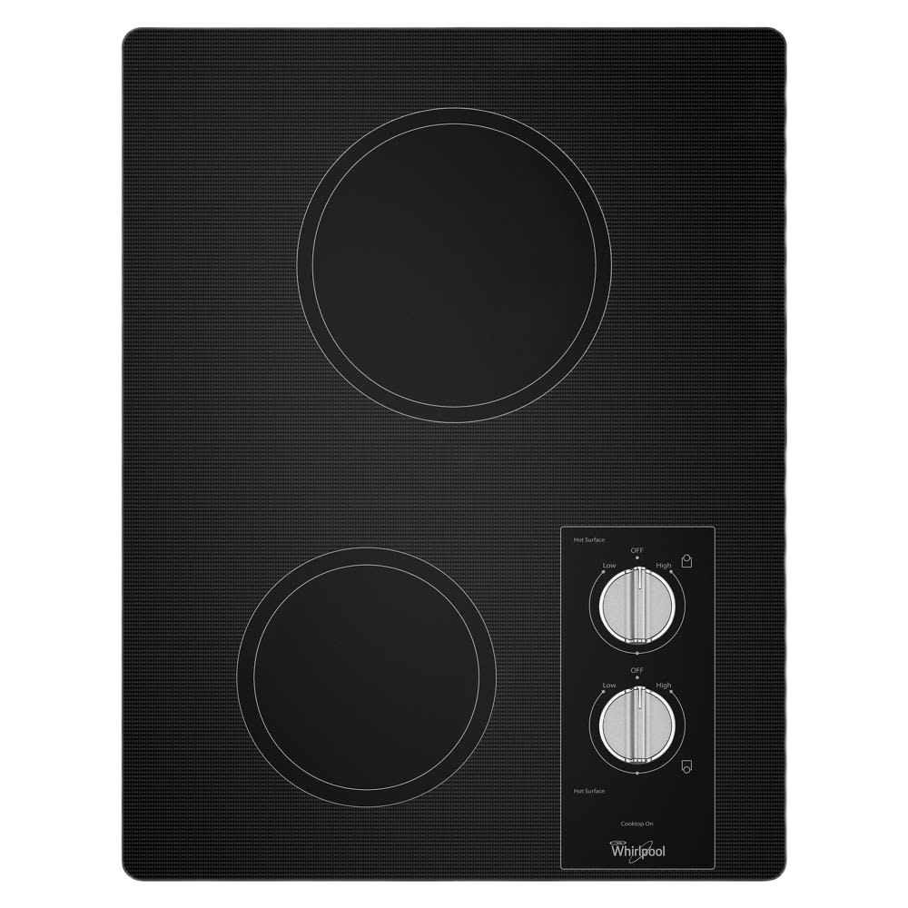 Black 15-inch electric cooktop featuring two circular heating elements with dual control knobs on easy-clean ceramic glass, ideal for Cooktops and Kitchen & Kitchenware collections.