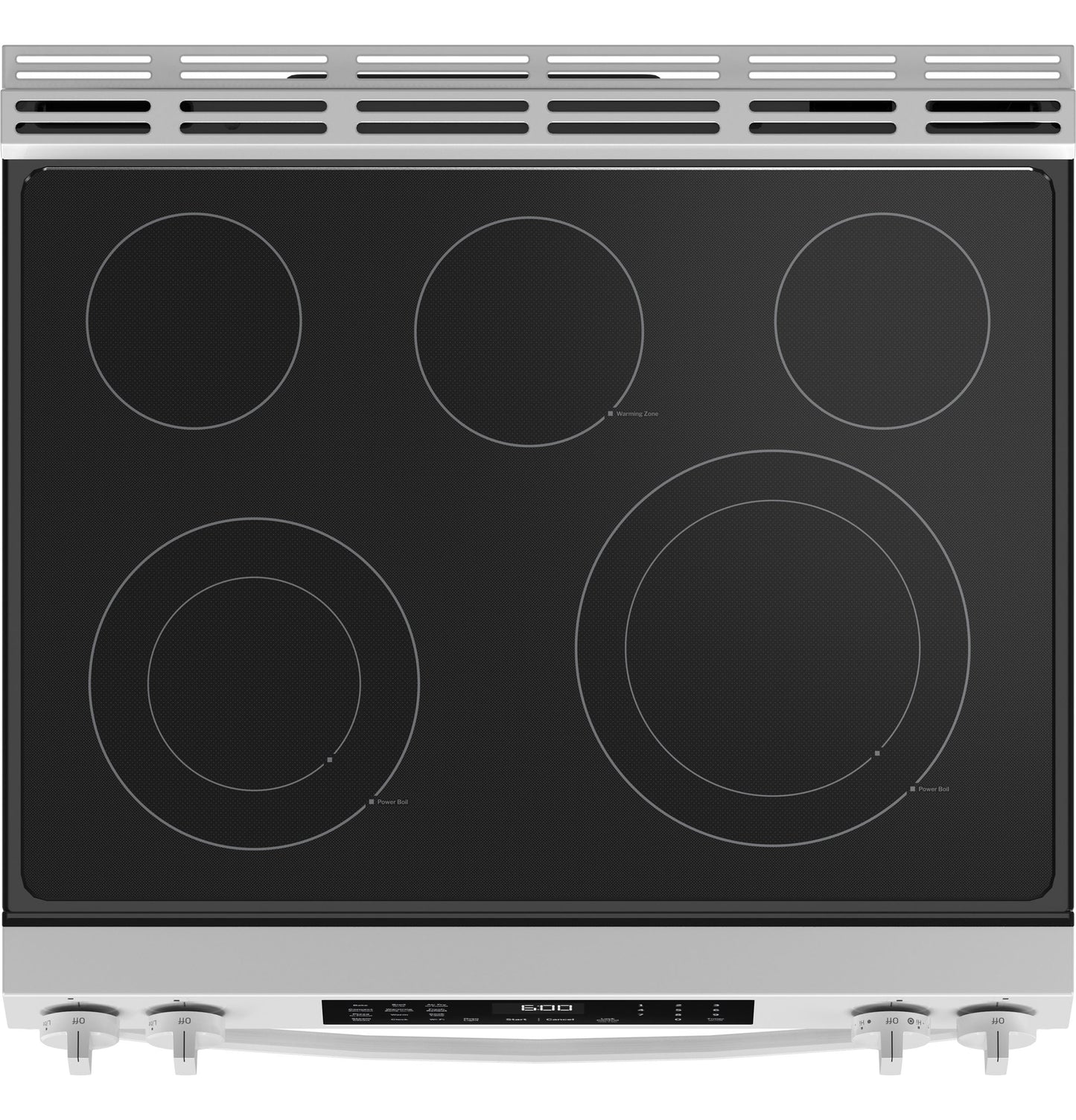 Black smooth glass electric cooktop with four burners and stainless steel trim in Ranges and Appliances collections