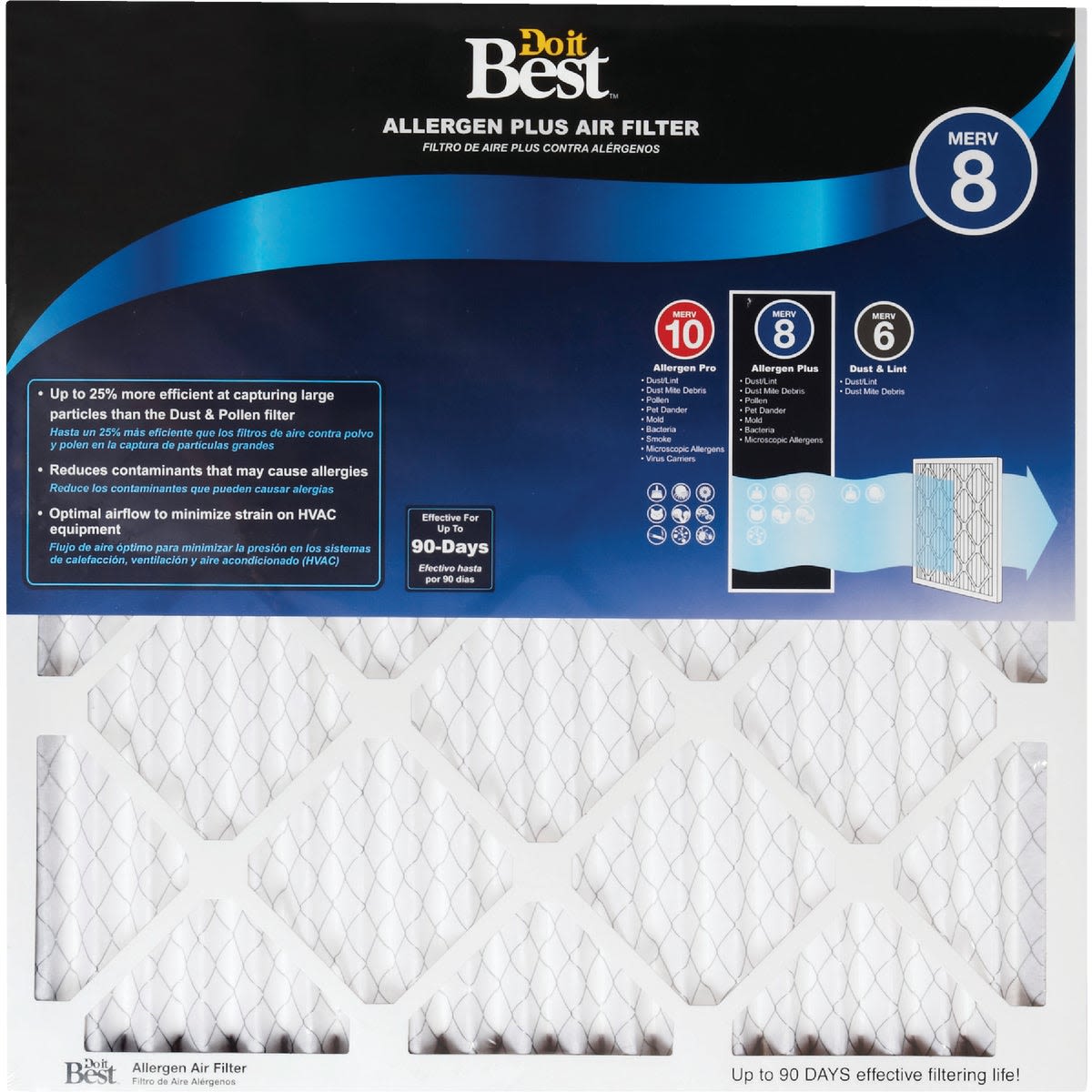 MERV 8 allergen plus furnace filter with 90-day efficiency for heating and cooling under $50 in home improvement filters category