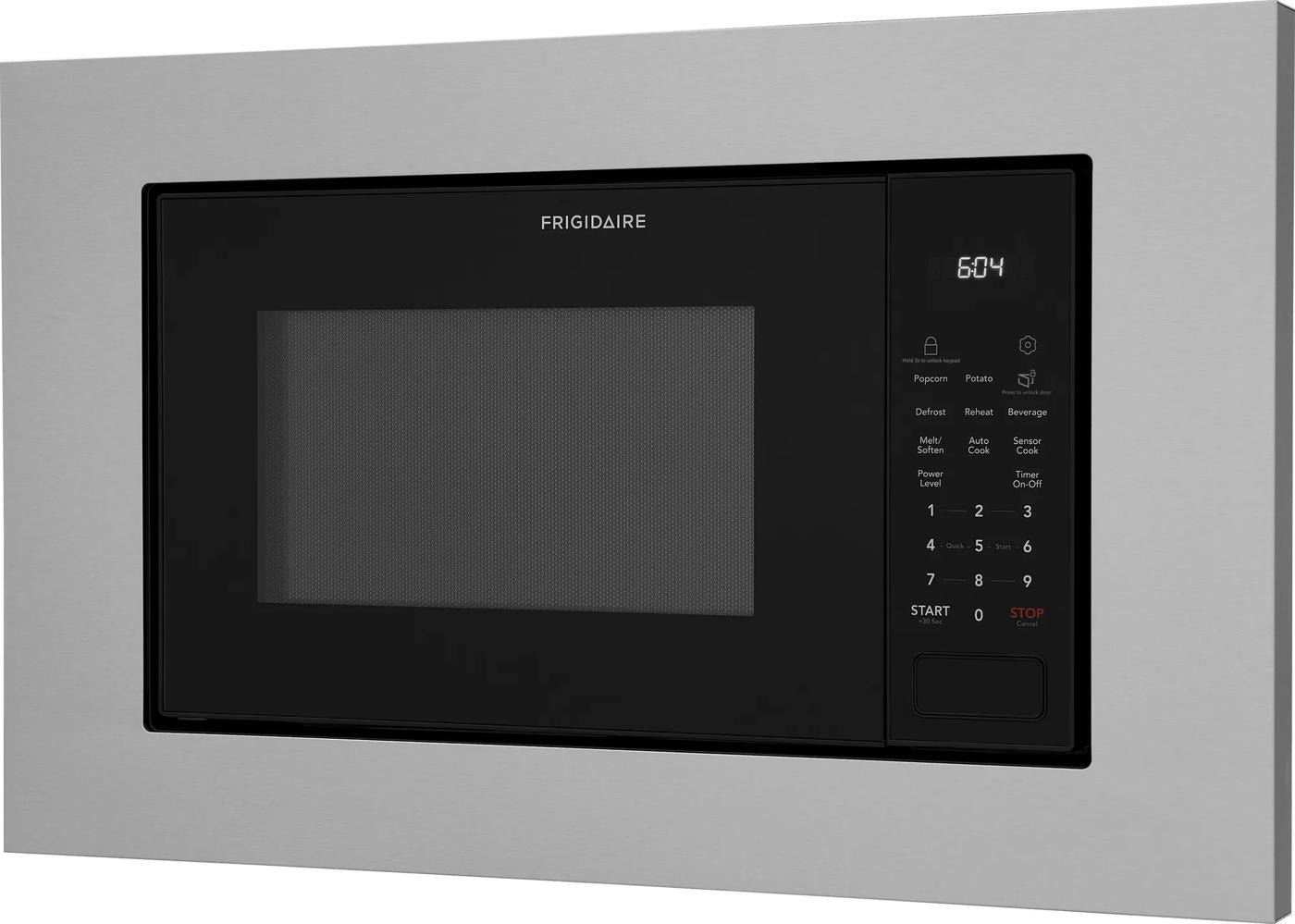 Built-in microwave with stainless steel trim, digital control panel, and LED display for kitchen appliances collection