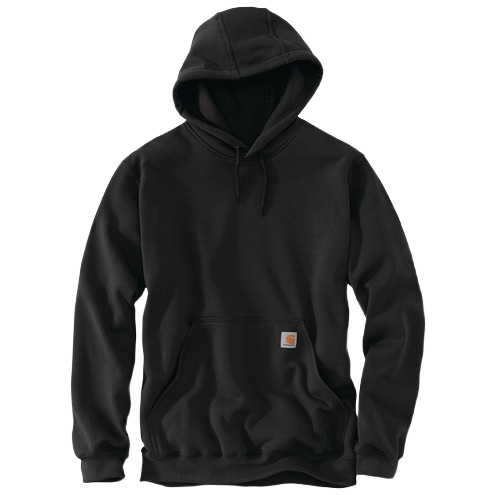 Men's loose fit midweight black cotton-polyester hoodie with front pouch pocket from Carhartt clothing collection