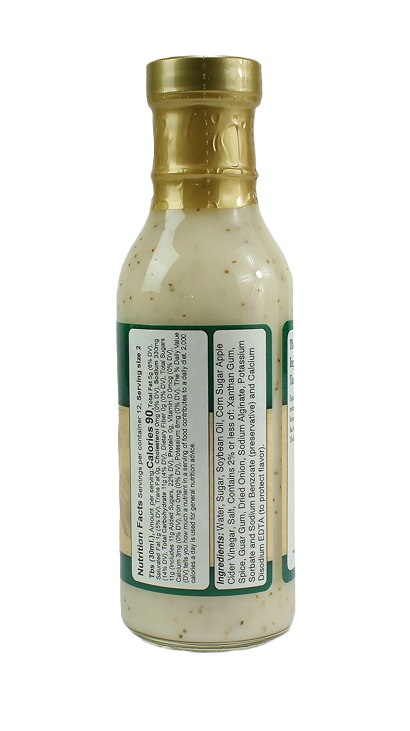 12 oz bottle of sweet and sour dressing with beige creamy contents and gold twist cap