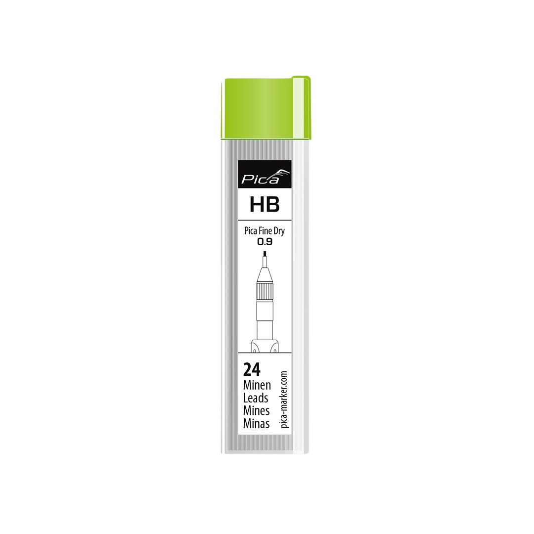 Clear plastic container of fine 0.9mm HB graphite leads for precise marking in woodworking and measuring tool collections