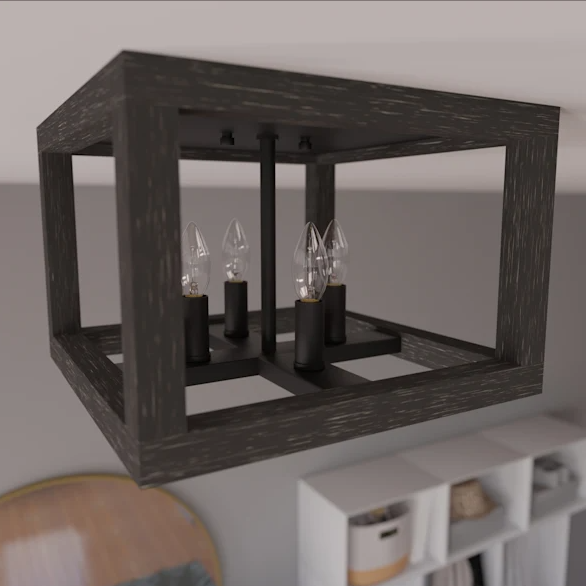 Matte black and dark ash open-frame four-light flush mount fixture for bathroom and home lighting under $100 collection