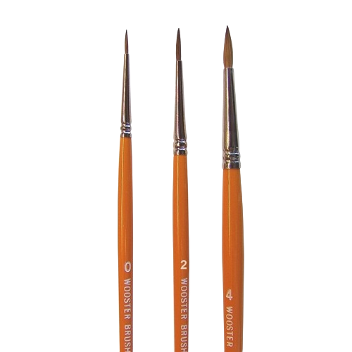Set of three pointed watercolor brushes with orange handles in Paint & Supplies and Wooster Brush collections under $50