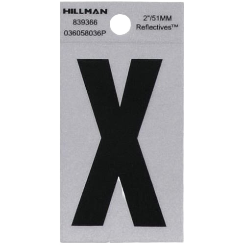 Black reflective mylar square cut sticker letter X sized 2 inches for home improvement and tools use