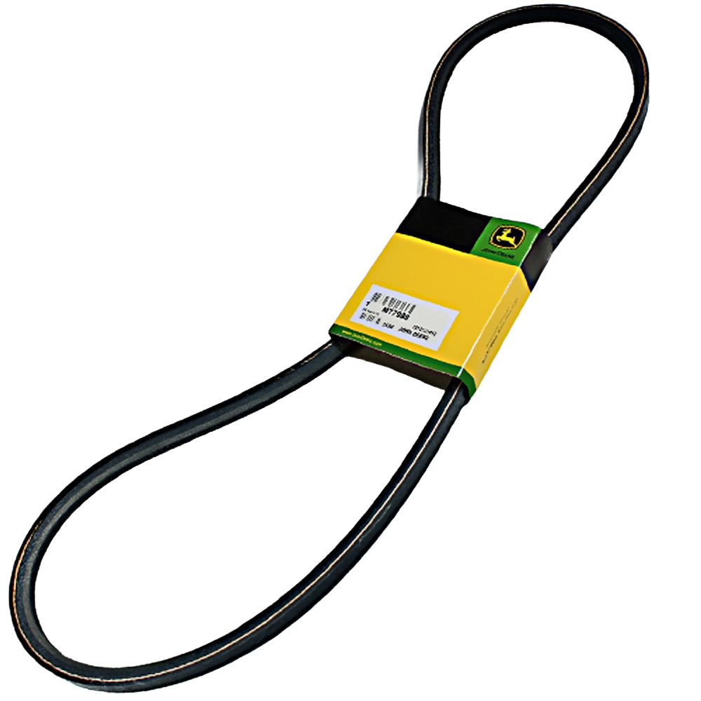 Black rubber drive belt loop with yellow and green branded packaging for home improvement and tools use