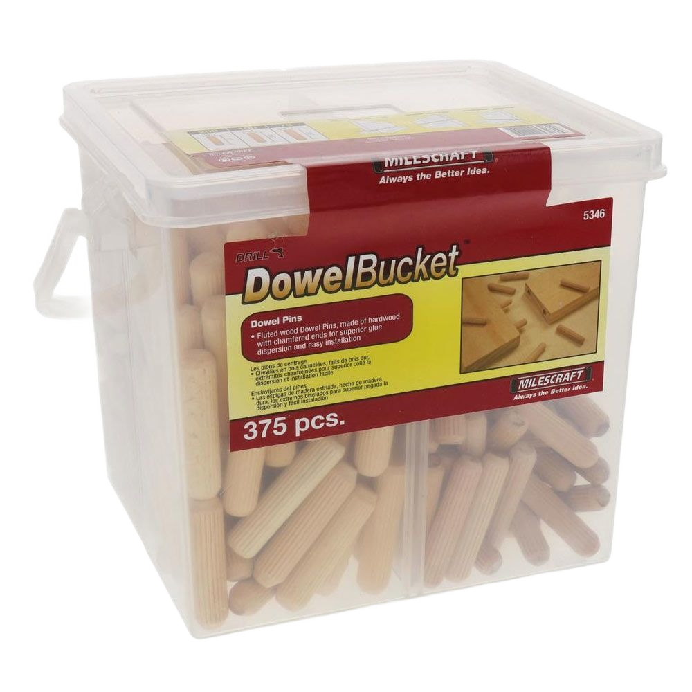 375-piece hardwood dowel assortment in clear plastic bucket for woodworking projects and home improvement tools under $50
