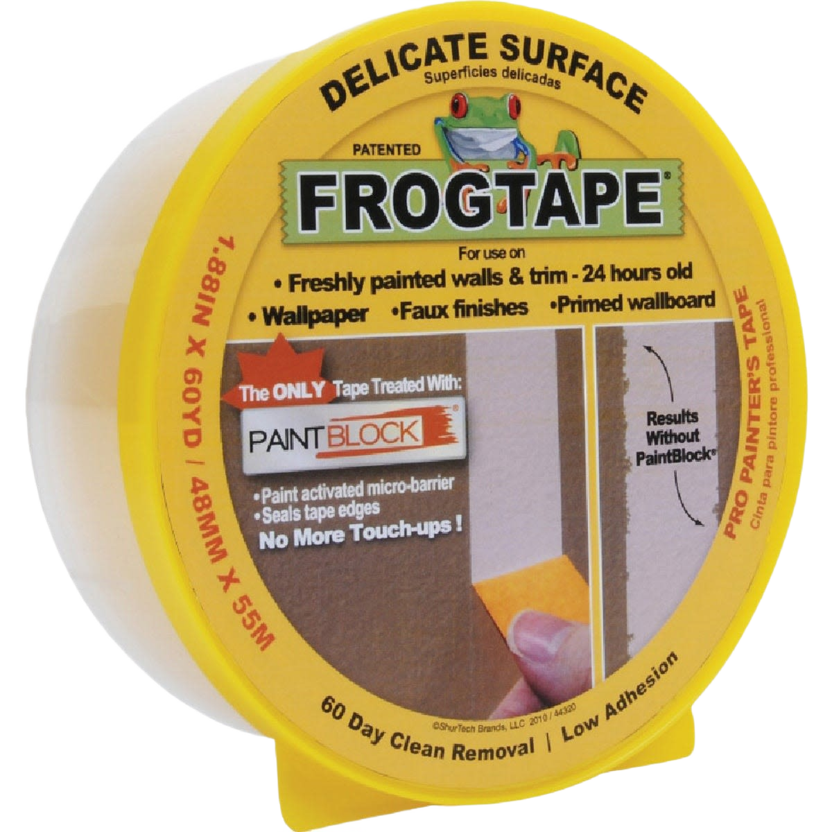 Yellow delicate surface masking tape roll designed for clean paint lines in home improvement and paint supplies collections