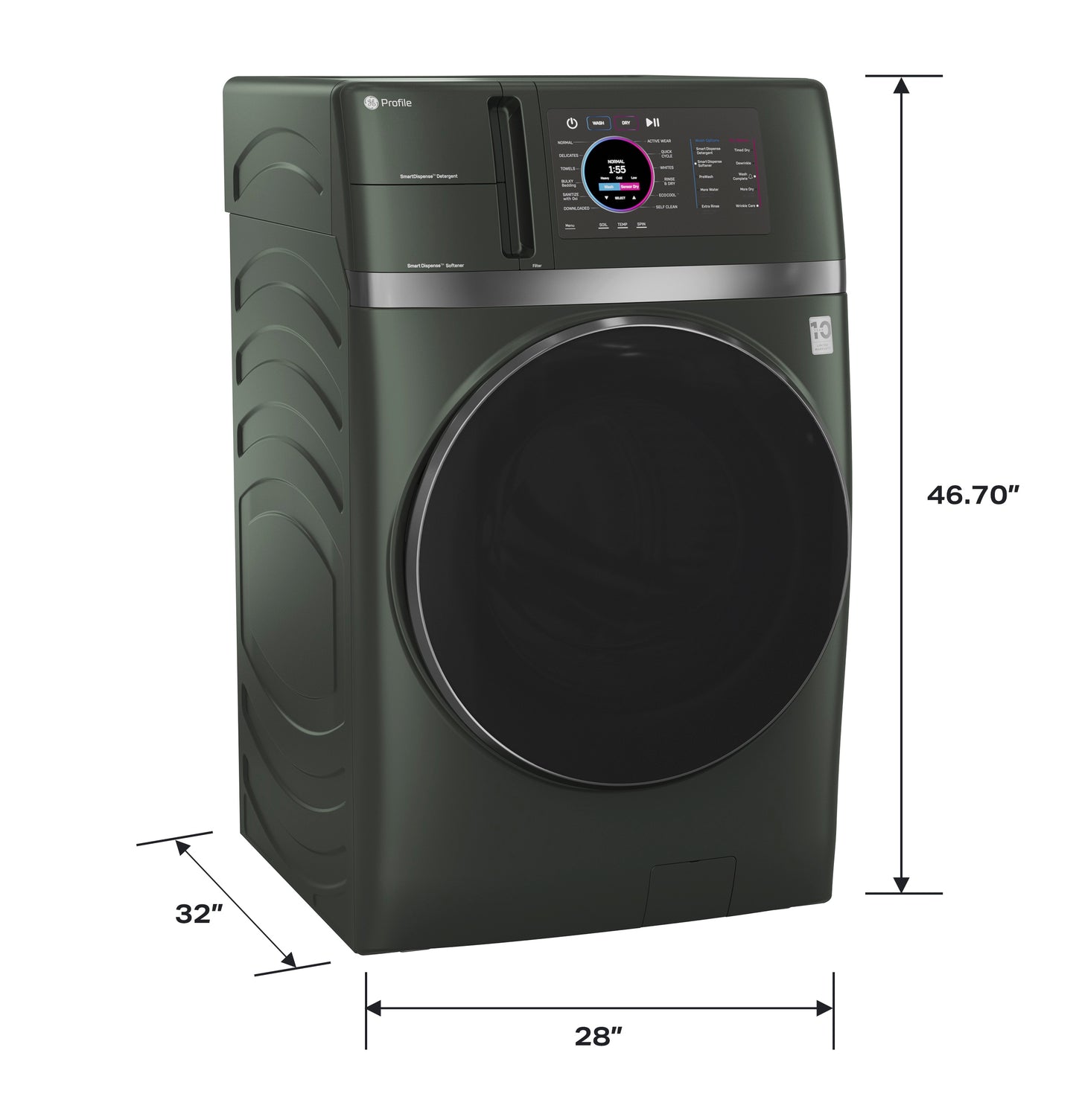 Front-load washer dryer combo in dark finish with digital display, part of appliance laundry centers and washer/dryer combos collection