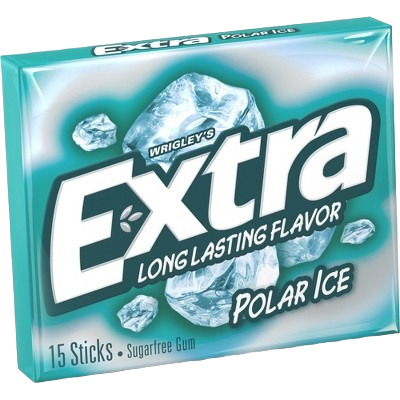 Pack of 15 sugarfree peppermint gum sticks with long-lasting polar ice flavor in candy and food beverage collection