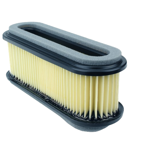 Rectangular air filter element with pleated yellow filter media and foam gasket for tools and home improvement equipment