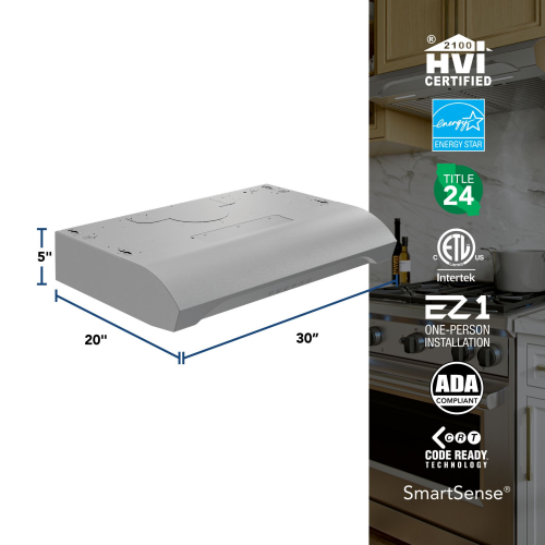 30" Under-Cabinet Range Hood, 640 MAX Blower CFM 0.8 Sones, 3 Speed