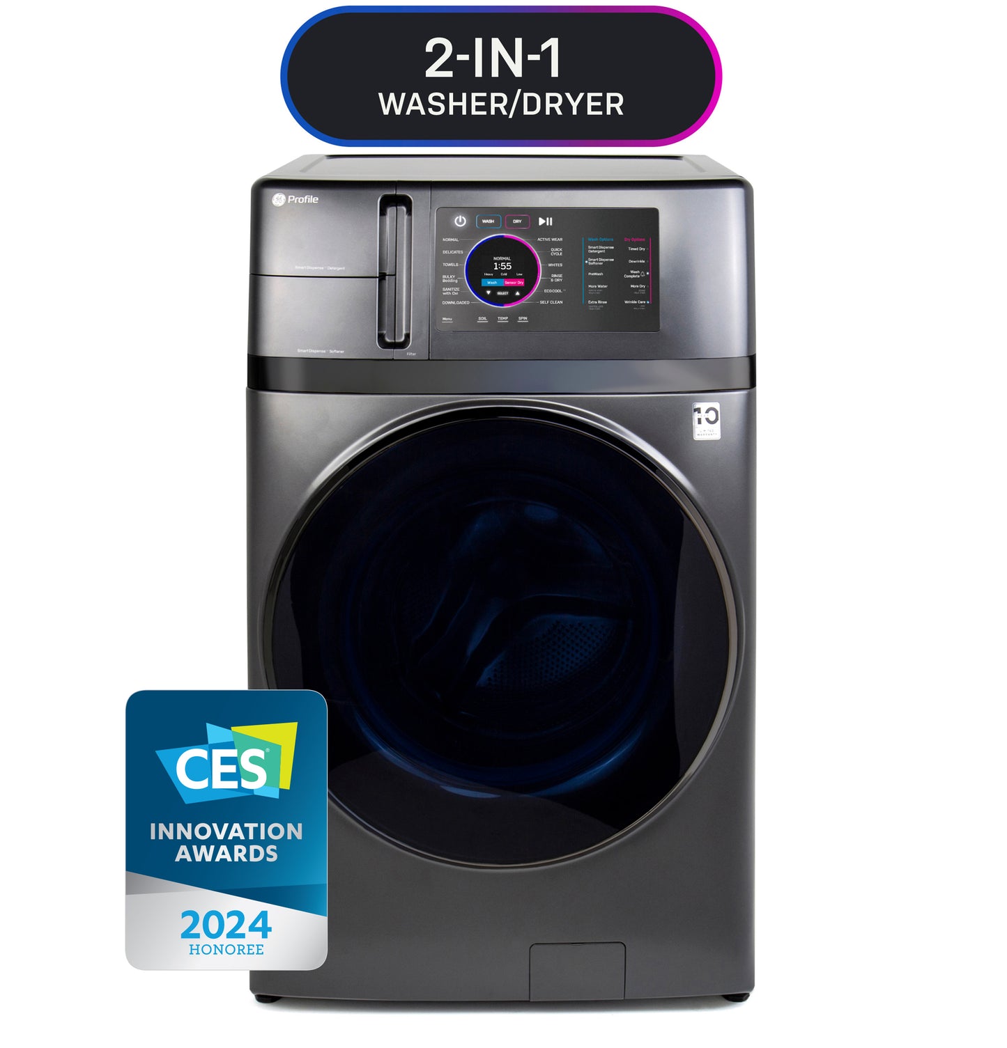 GE Profile ultra fast front-load washer dryer combo with ventless inverter heat pump in appliance laundry centers collection