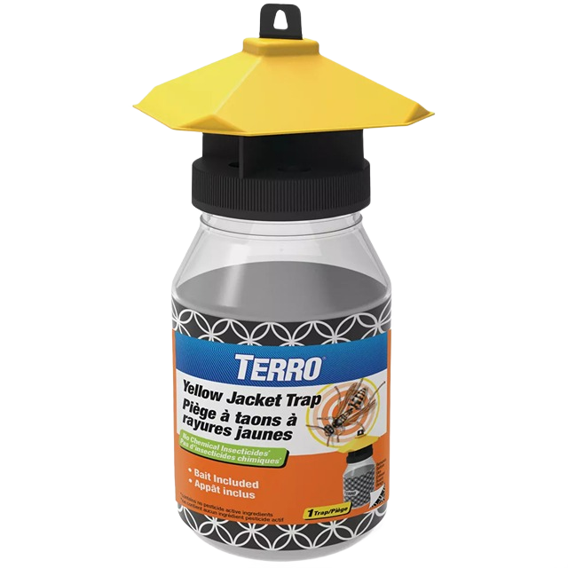 Reusable yellow jacket and flying insect trap with bait for lawn and garden pest control collections