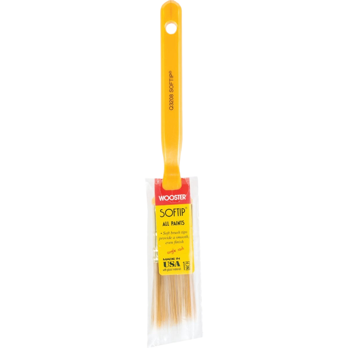 1-inch angled paint brush with synthetic bristles and yellow handle for paint brushes and home improvement tools collections