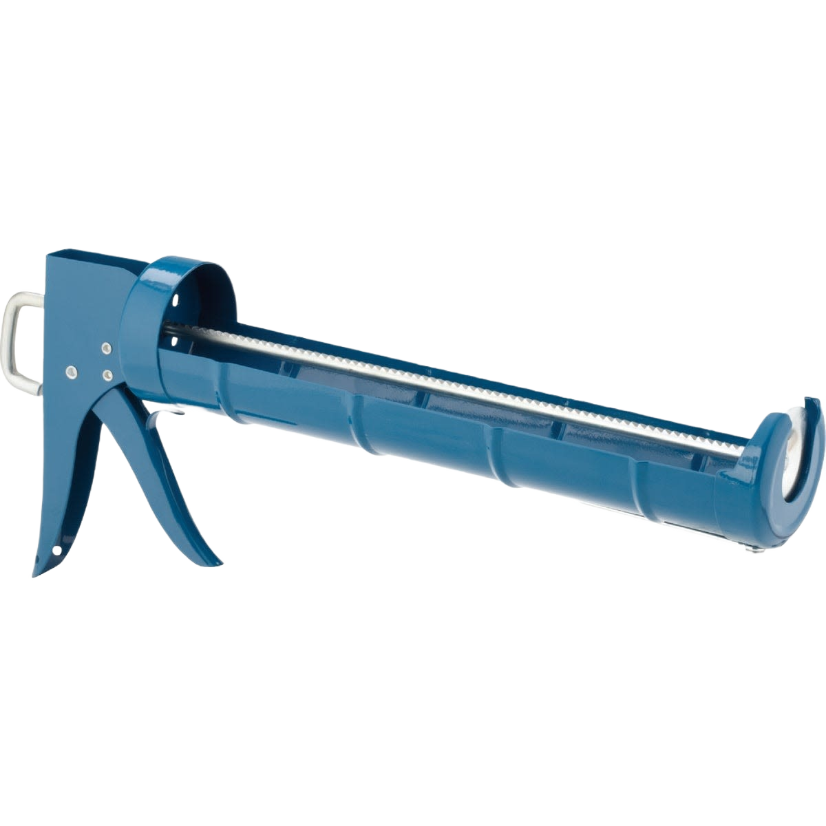 Blue metal thrust ratchet cradle caulk gun designed for precise application in tools and home improvement projects