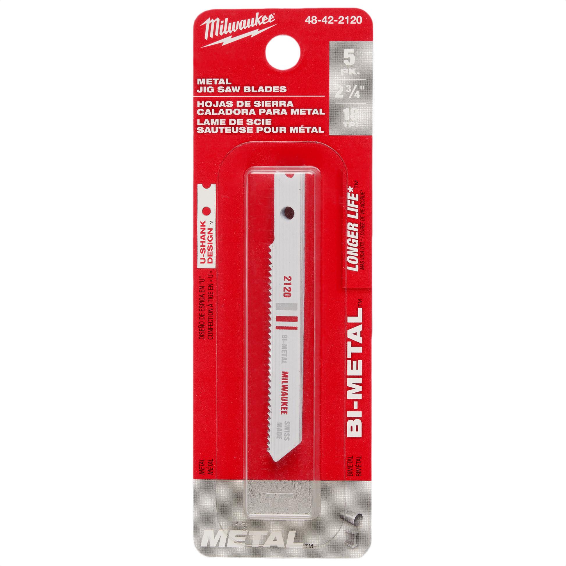 Pack of five metal U-shank jigsaw blades with 18 TPI teeth designed for precise metal cutting in tools and home improvement.