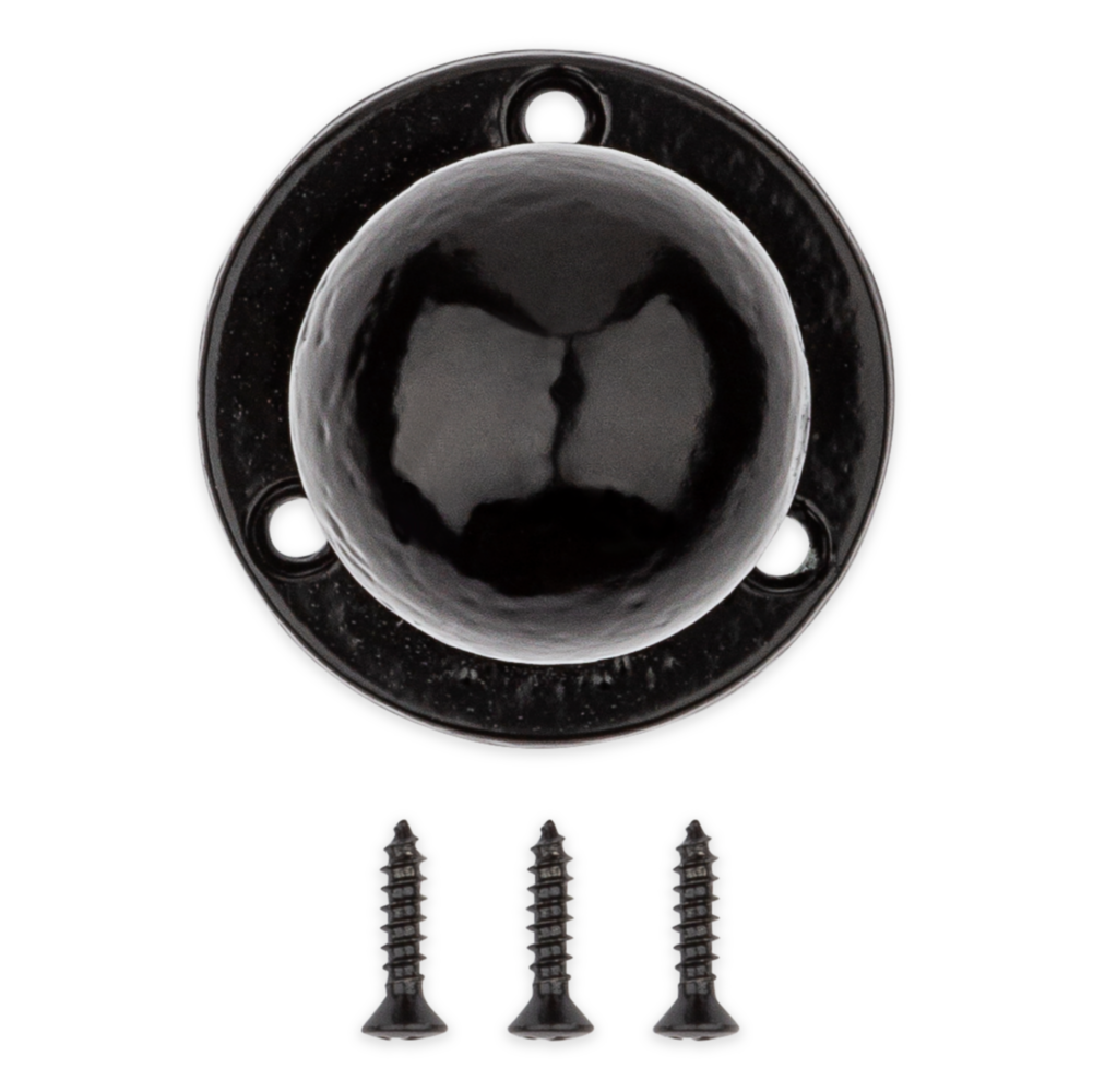 Black round gate knob with mounting plate and three screws for door and gate hardware under $50 in home improvement tools