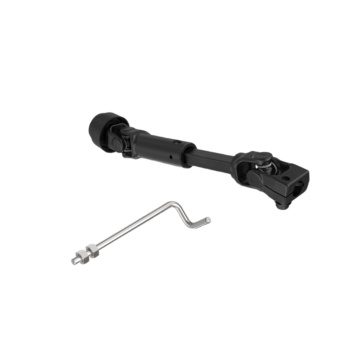 Black mid-mower driveshaft with metal connector rod for John Deere parts and power tool accessories collection