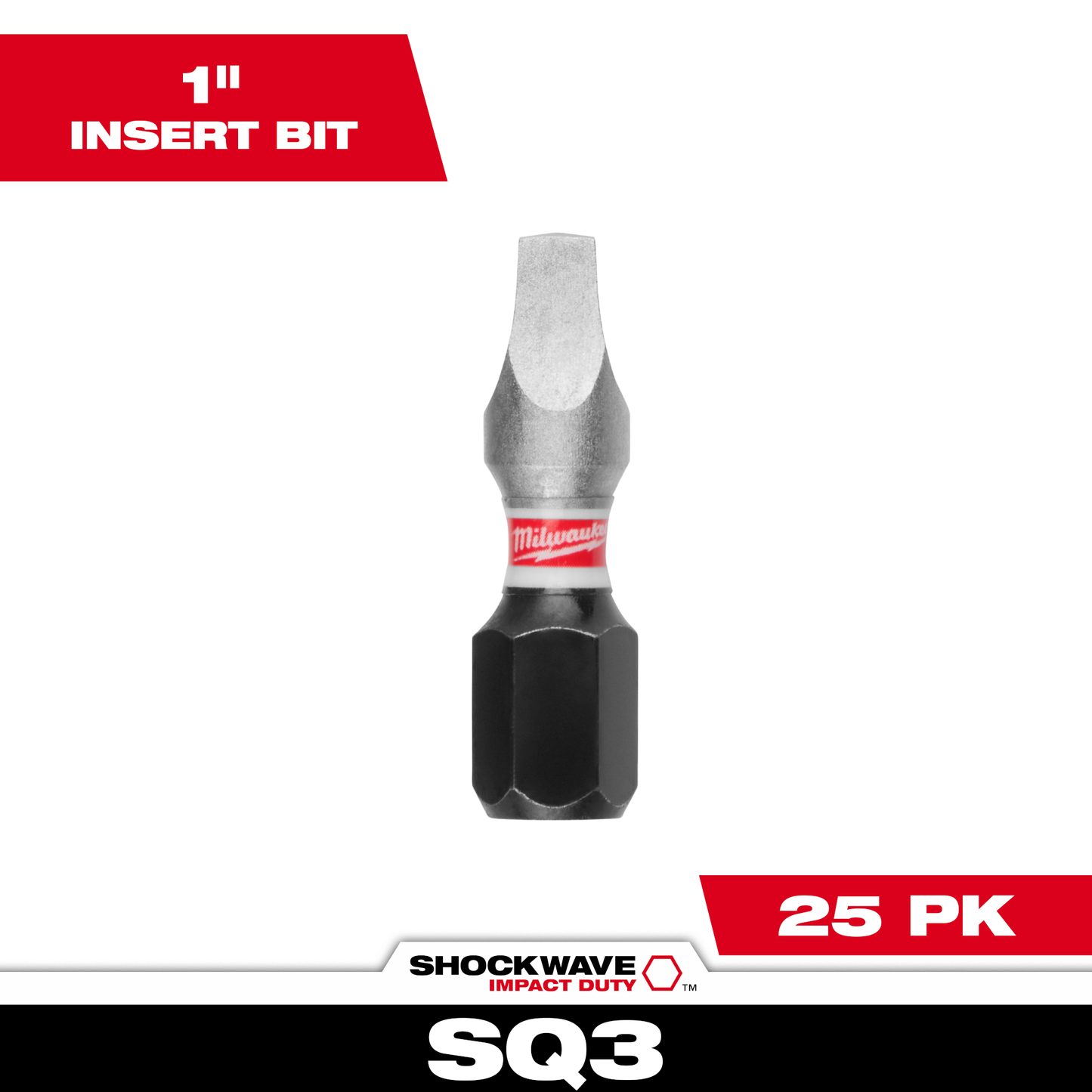 Milwaukee SHOCKWAVE™ Impact Duty 1"  Square Recess #3 Insert Bits Bulk 25