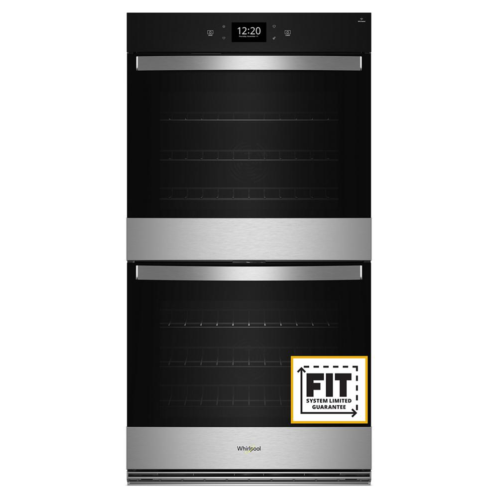 Sleek black and stainless steel double wall oven with digital display, part of kitchen appliances and wall ovens collection