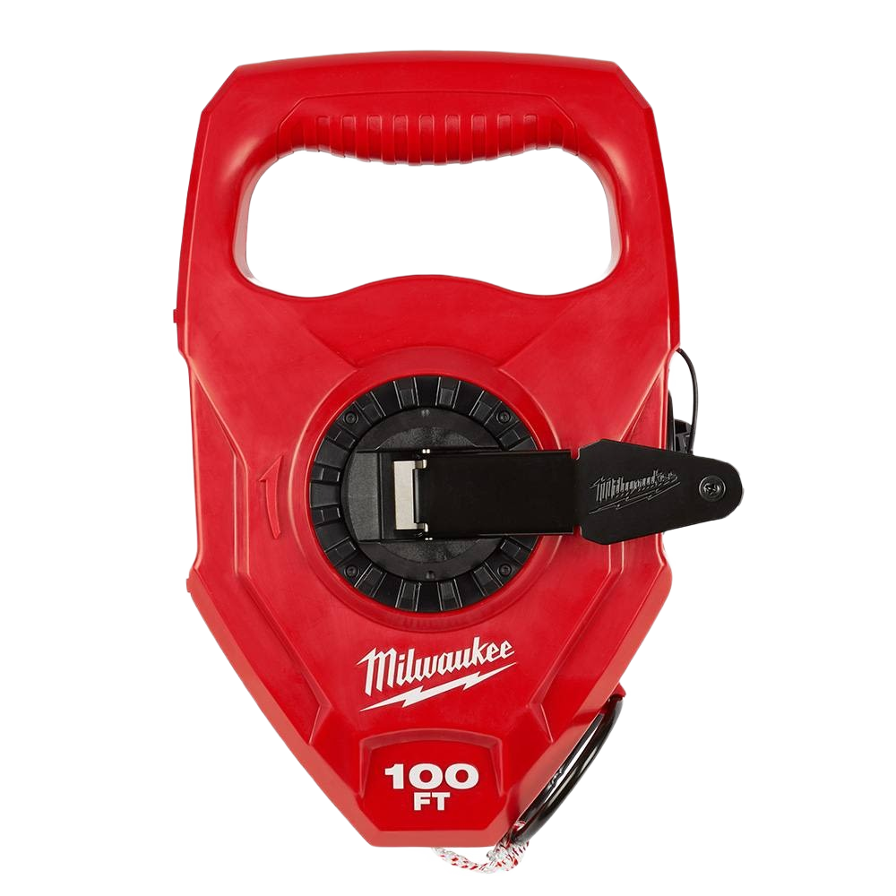 Red 100-foot chalk reel with metal handle and large capacity for woodworking and measuring tools collections under $100