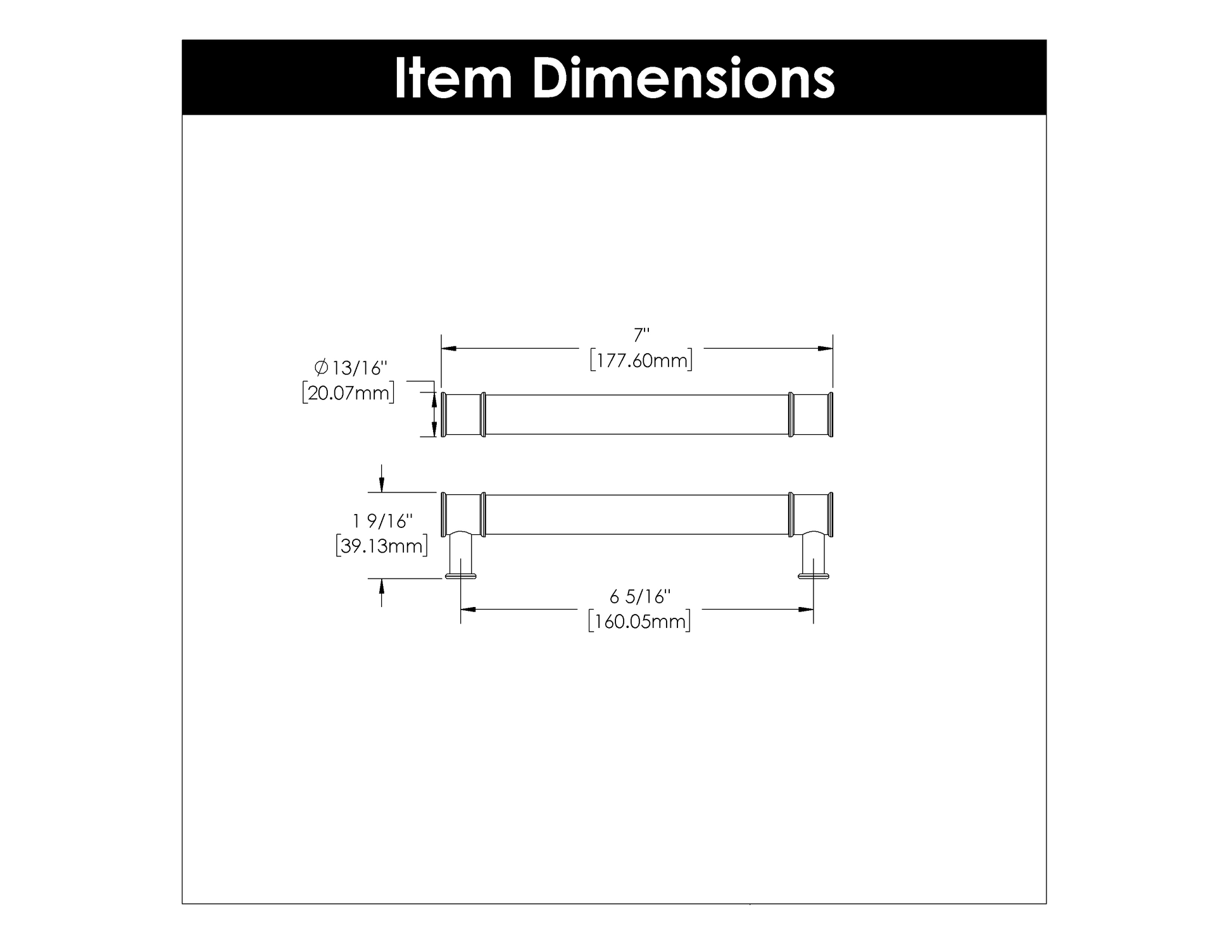 Technical diagram showing dimensions of a cabinet pull with clear acrylic and satin nickel hardware details.