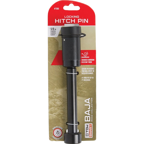 Black locking hitch pin with textured grip and corrosion-resistant finish for trailer security in Parts & Lubricants under $50 collection