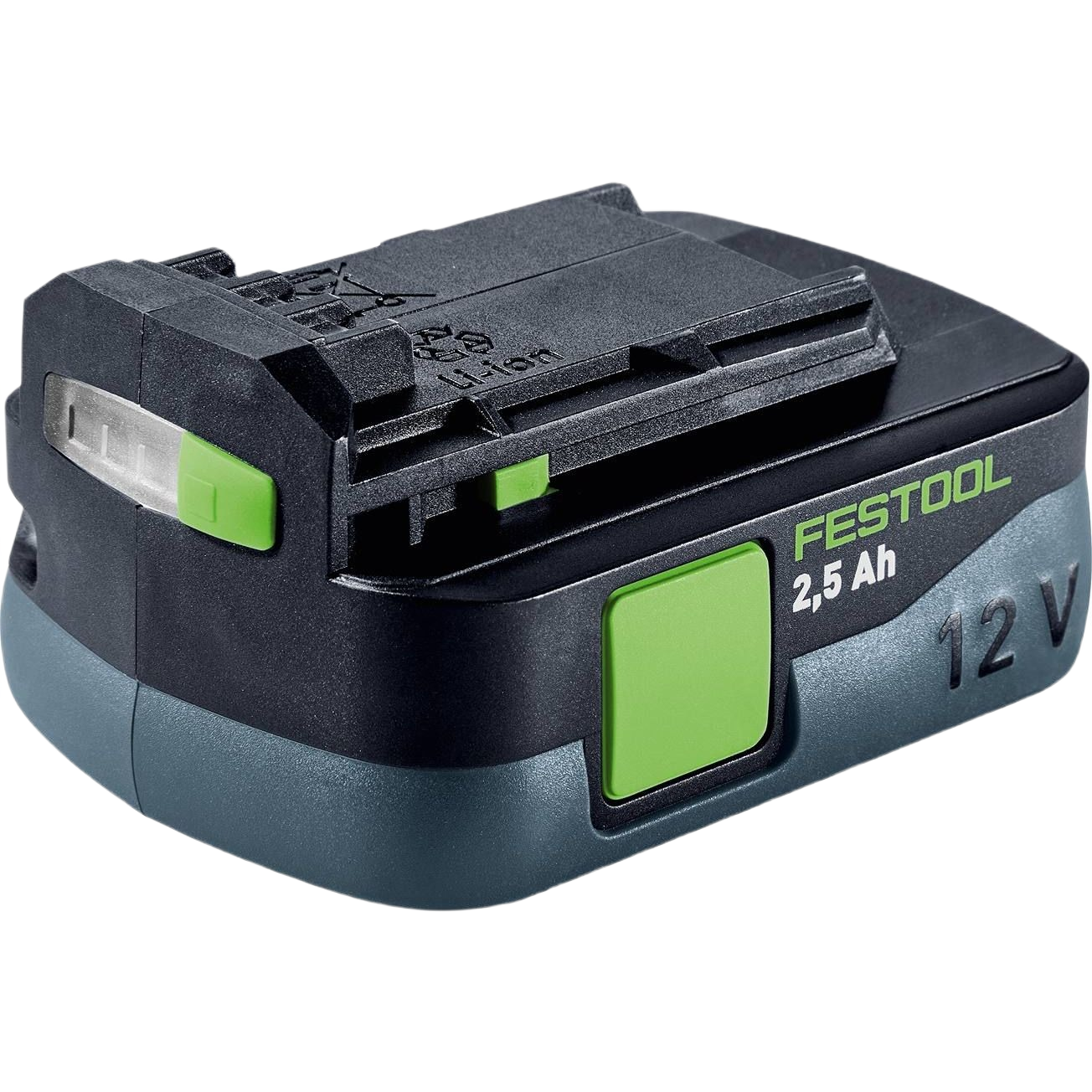 Compact rechargeable 12-volt lithium-ion battery pack with 2.5 amp-hour capacity for tools and home improvement use
