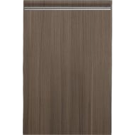 Built-in 18" panel-ready dishwasher front panel with wood finish and stainless steel handle in kitchen appliances section
